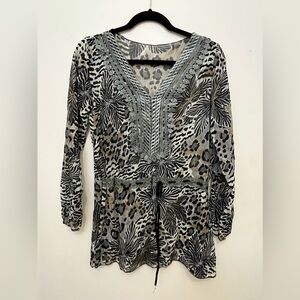 Elegant Gray Animal Print Women's Top